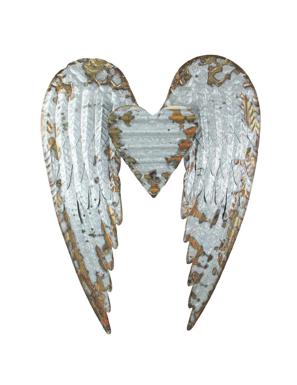 Rustic Metal Art Angel Wings Heart Wall Sculpture