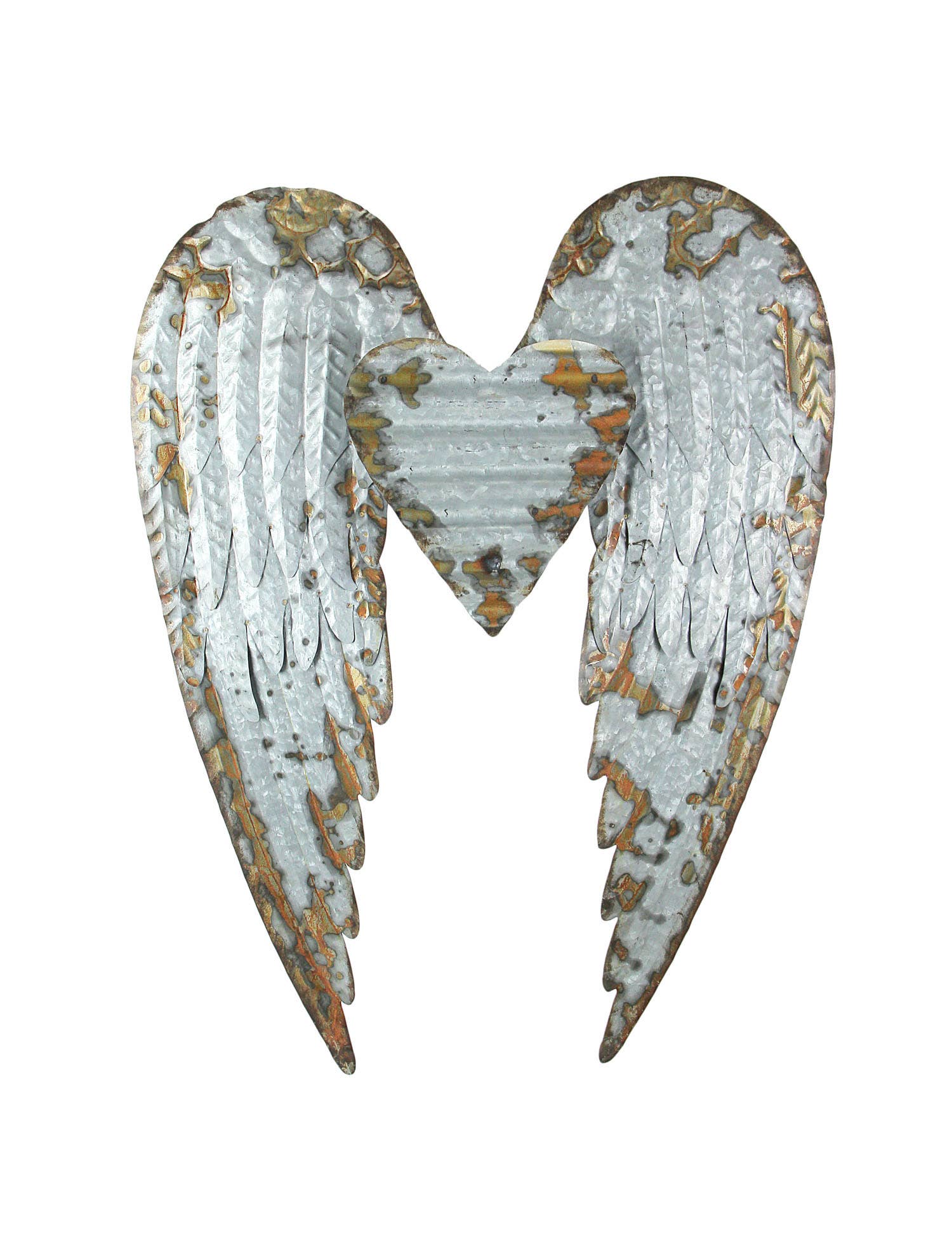 Rustic Metal Art Angel Wings Heart Wall Sculpture