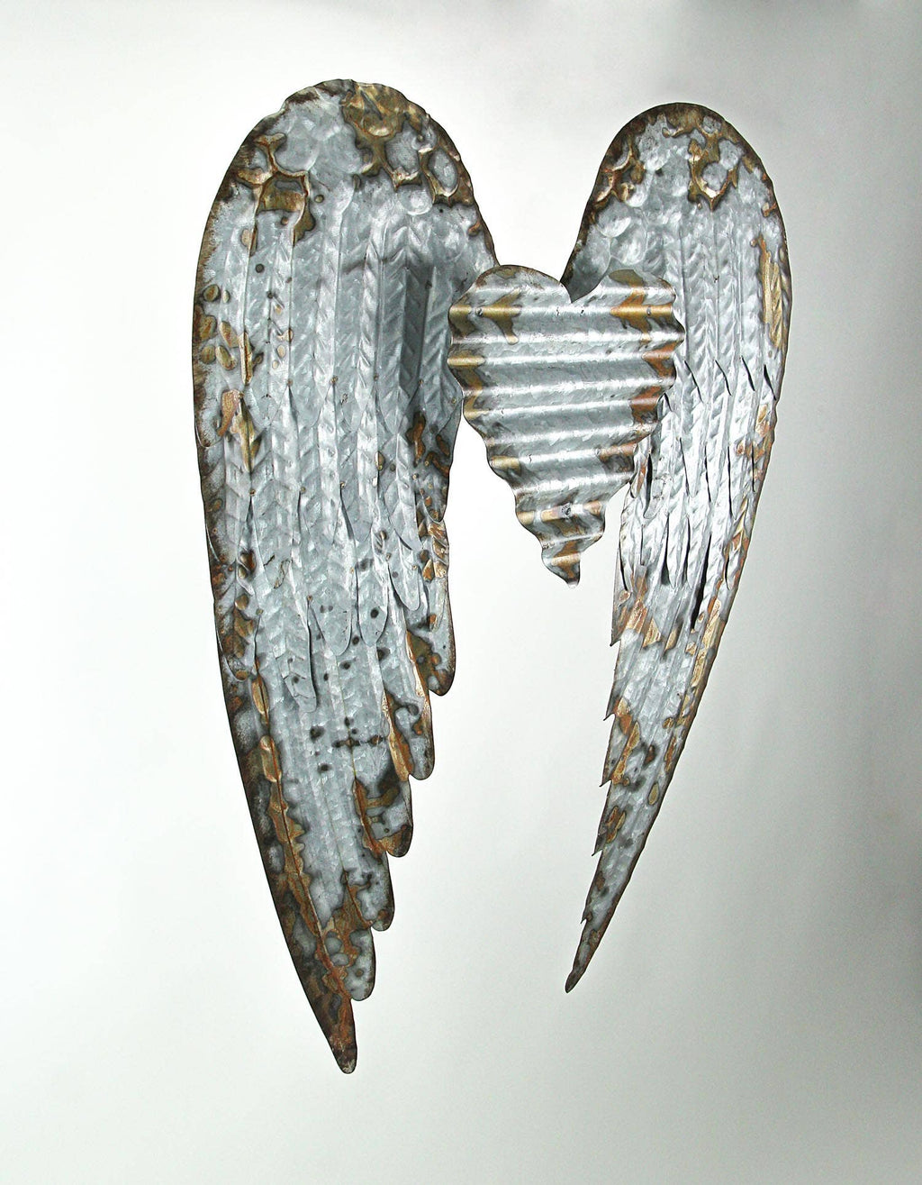 Rustic Metal Art Angel Wings Heart Wall Sculpture