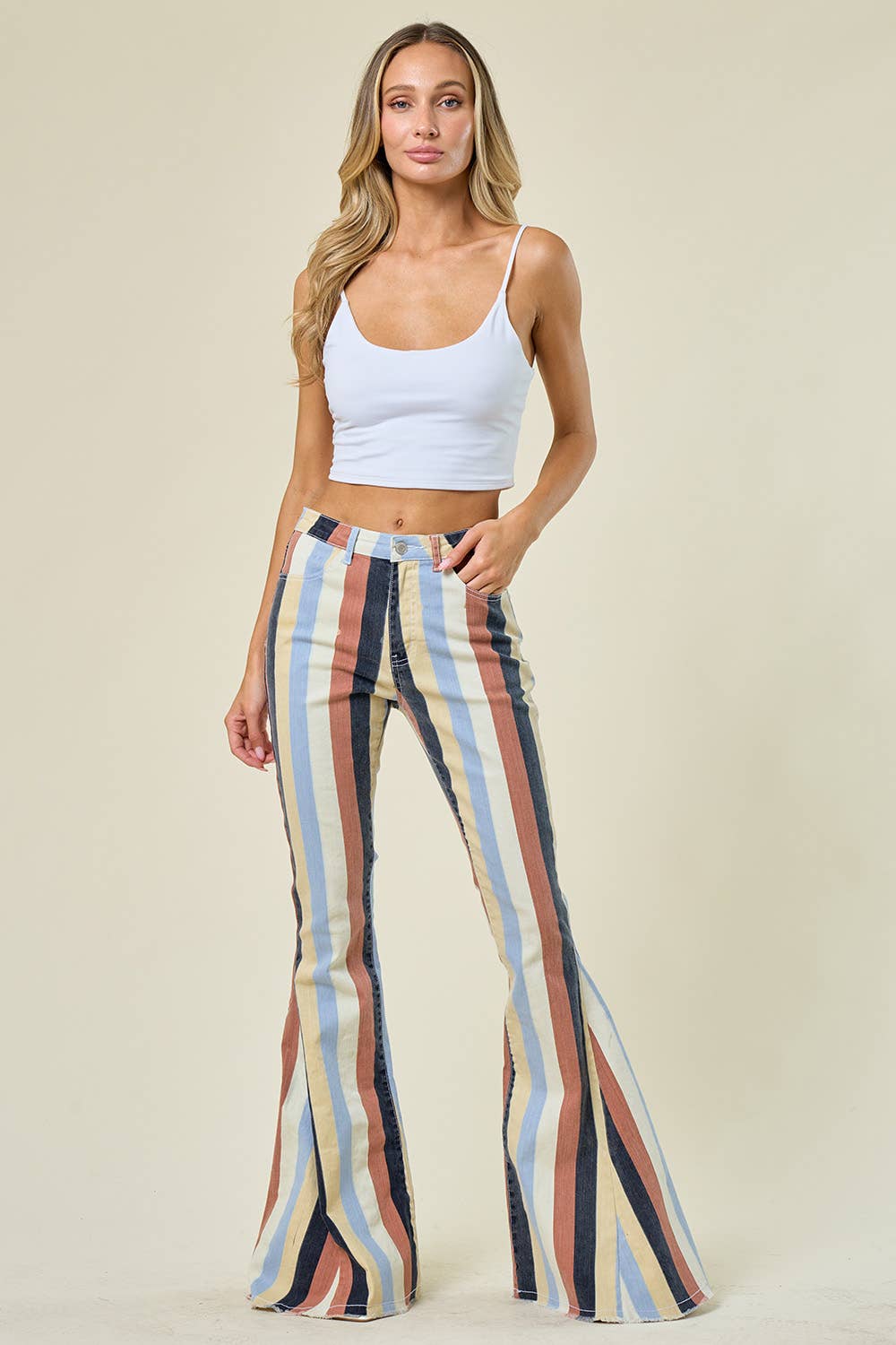 SIP6145A YELLOW MULTI STRIPED WESTERN FLARED BOTTOMS