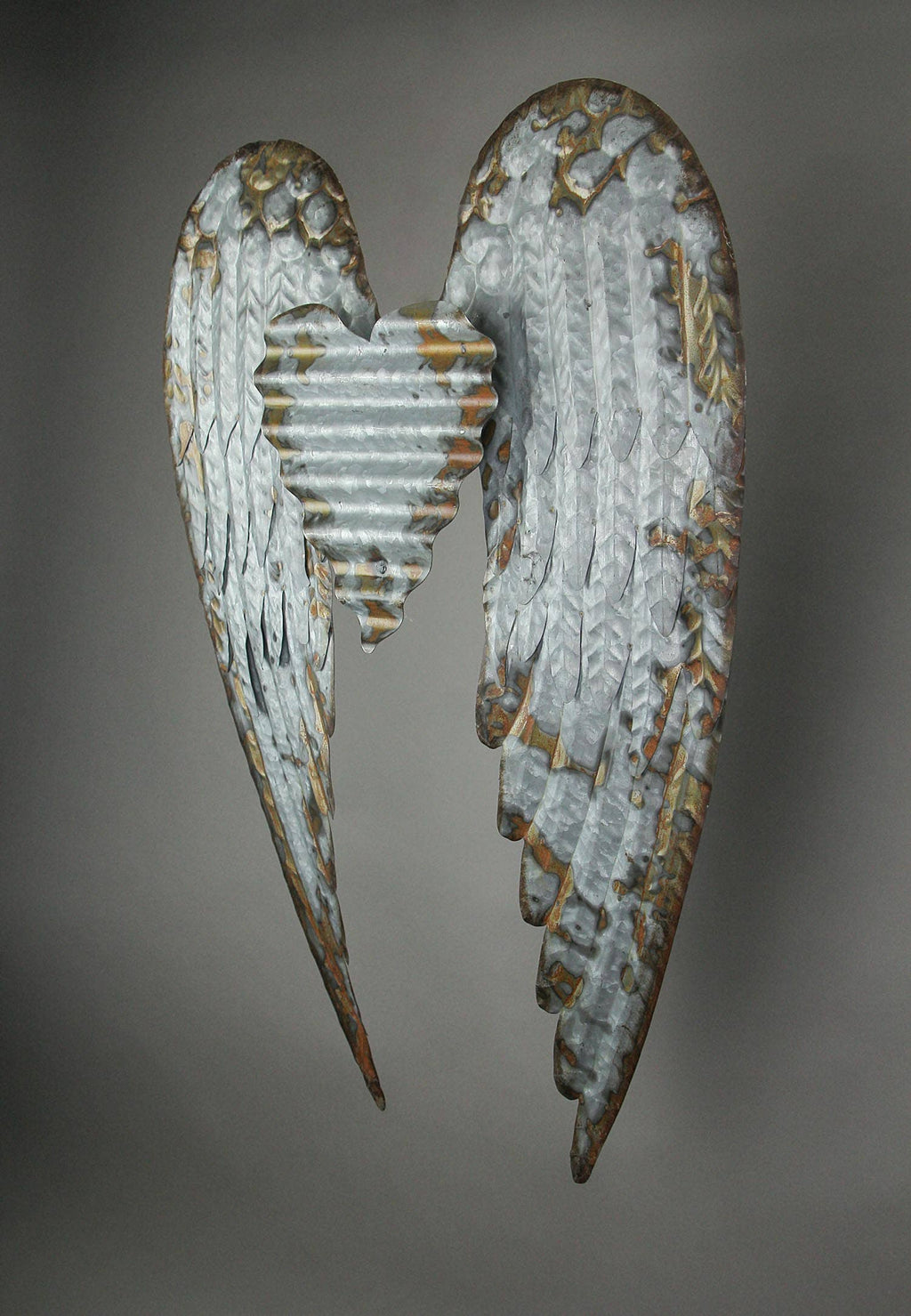 Rustic Metal Art Angel Wings Heart Wall Sculpture