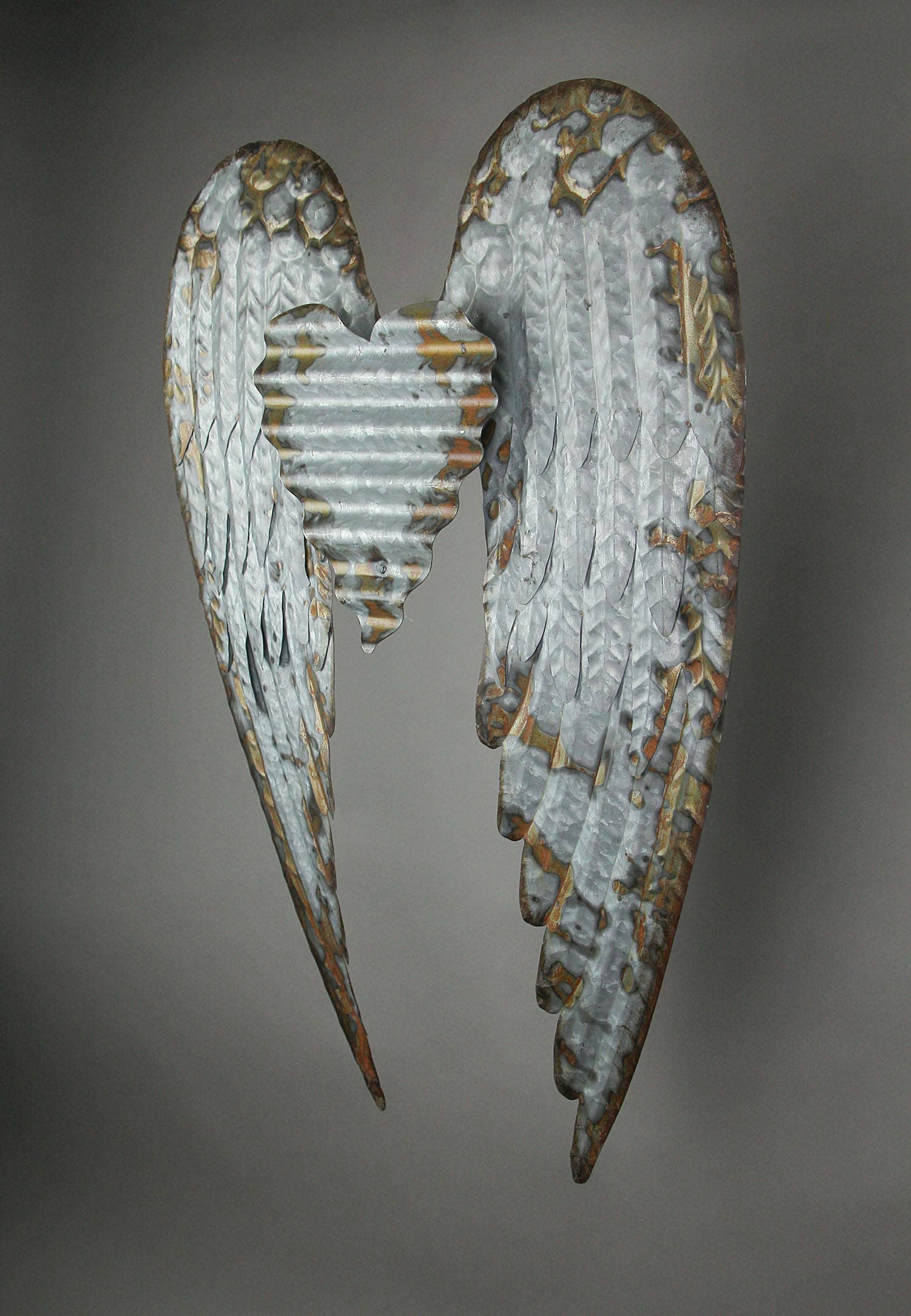 Rustic Metal Art Angel Wings Heart Wall Sculpture